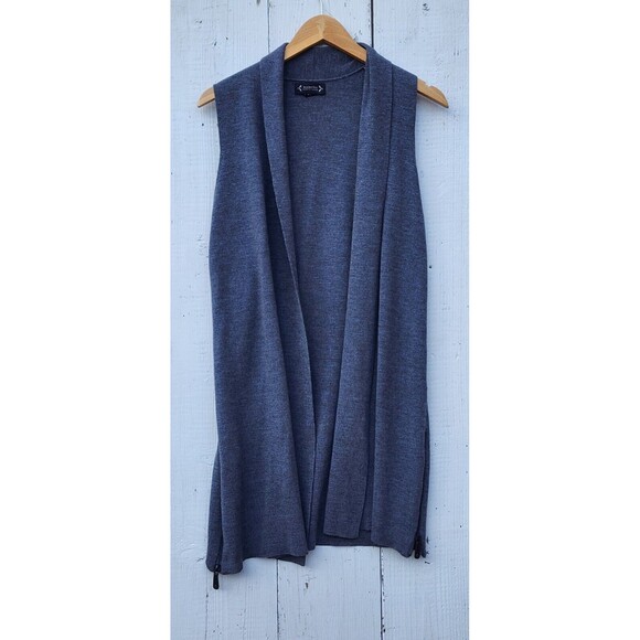Nanette Women's Grey Sleeveless Collared Long Open Cardigan Sz S - Picture 1 of 12